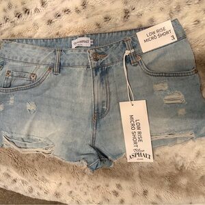 Blue Asphalt Distressed Light Blue Jean Shorts